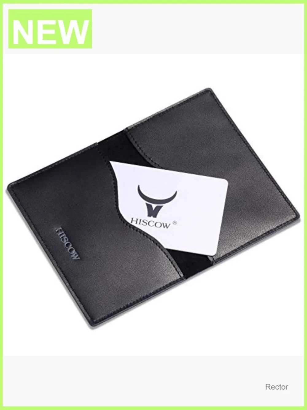 Slim Full Grain Leather Business Card Holder, Black Minimalist Bifold Front
